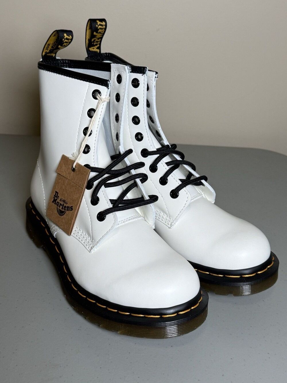 DR MARTENS Women 8 US White Leather 1460 Kemble Lace Up Combat Boots NEW